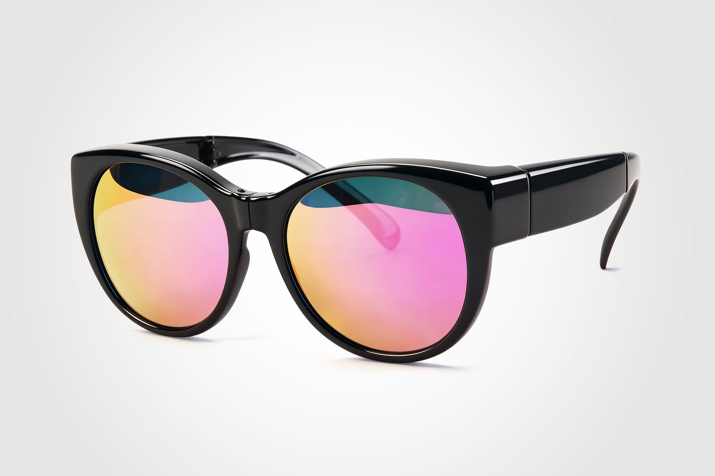 Foldable Fit-Over Sunglasses Women Polarized UV400 Cat Eye, Wear Over Prescription Glasses Up to 13.5×5cm, Face Slimming Retro Style, Beach Golf Fishing Outdoor, Pouch & Strap Included