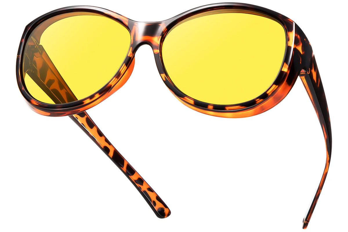 Night Driving Fit-Over Glasses Polarized – Cat Eye TH-DY045 – Amber Leopard Frame/Night Vision Yellow Lens