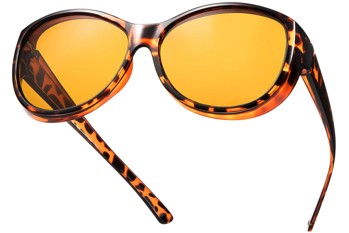 Polarized Yellow Tint Fit-Over Glasses – Cat Eye TH-DY045 – Amber Leopard-Brown Lens
