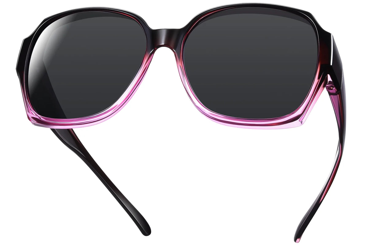 Polarized UV400 Fit-Over Sunglasses – Square TH-5815 – 7-Gradient Light Pink Frame/Black Lens