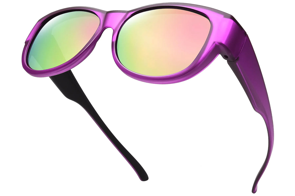 Polarized UV400 Fit-Over Sunglasses – Cat Eye TH-DY002 – Purple Frame/Purple Mirrored Lens
