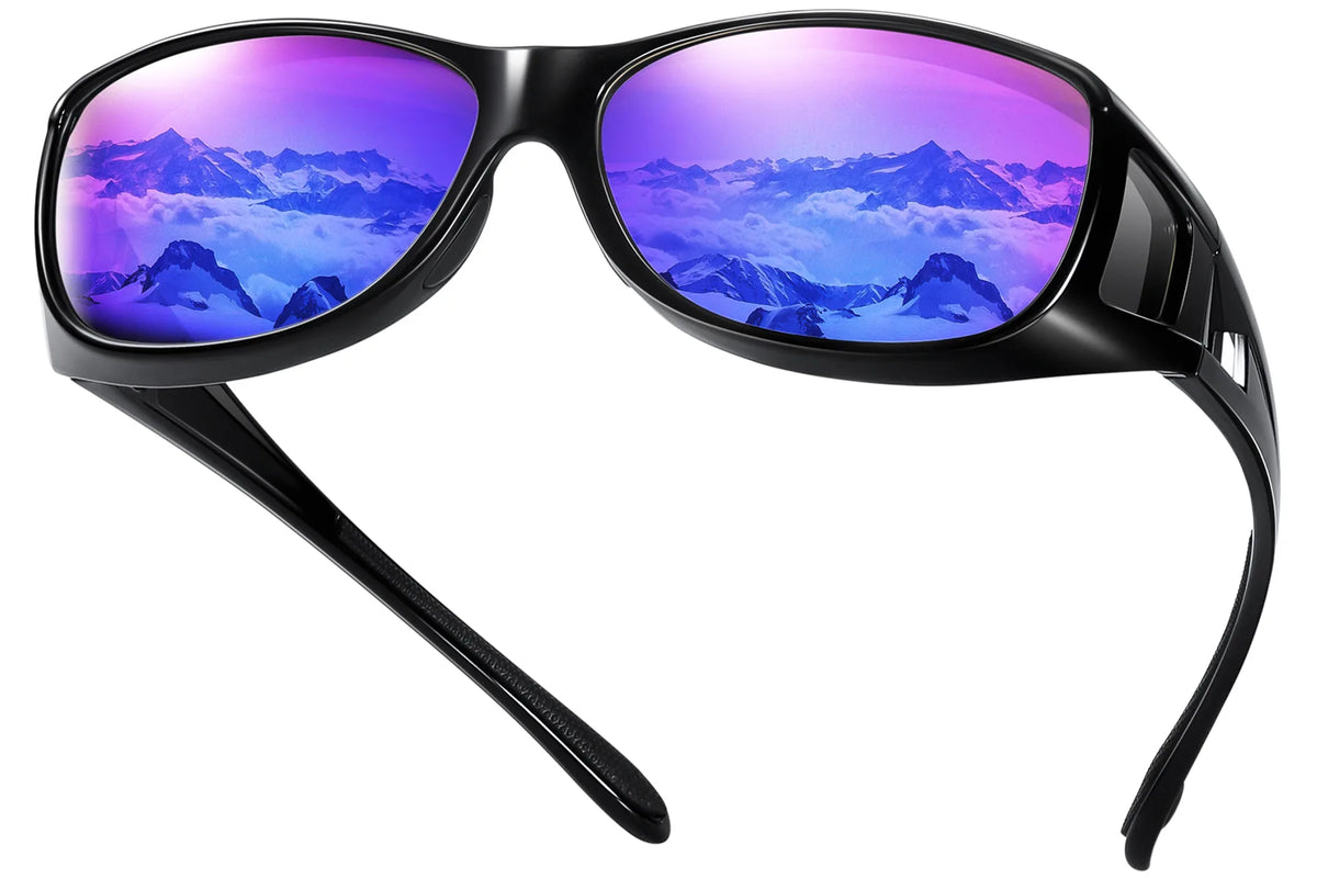 Polarized UV400 Fit-Over Sunglasses – Wrap Around TH-DY024 – Black Frame/Blue Mirrored Lens