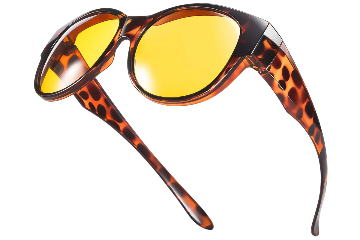 Night Driving Polarized Fit-Over Glasses – Cat Eye TH-5779 – 01 Amber Leopard Frame/Night Vision Yellow Lens