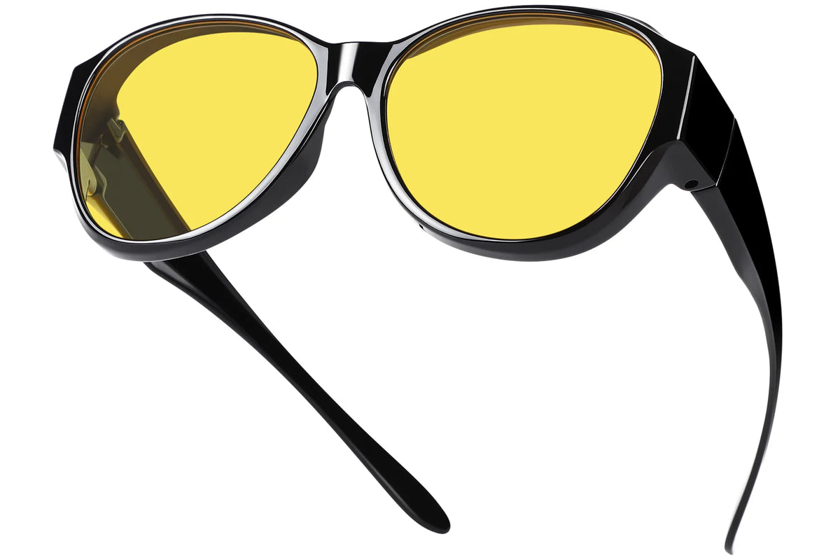 Night Driving Fit-Over Glasses Polarized – Oval TH-DY028 – 01 Black Frame/Night Vision Yellow Lens