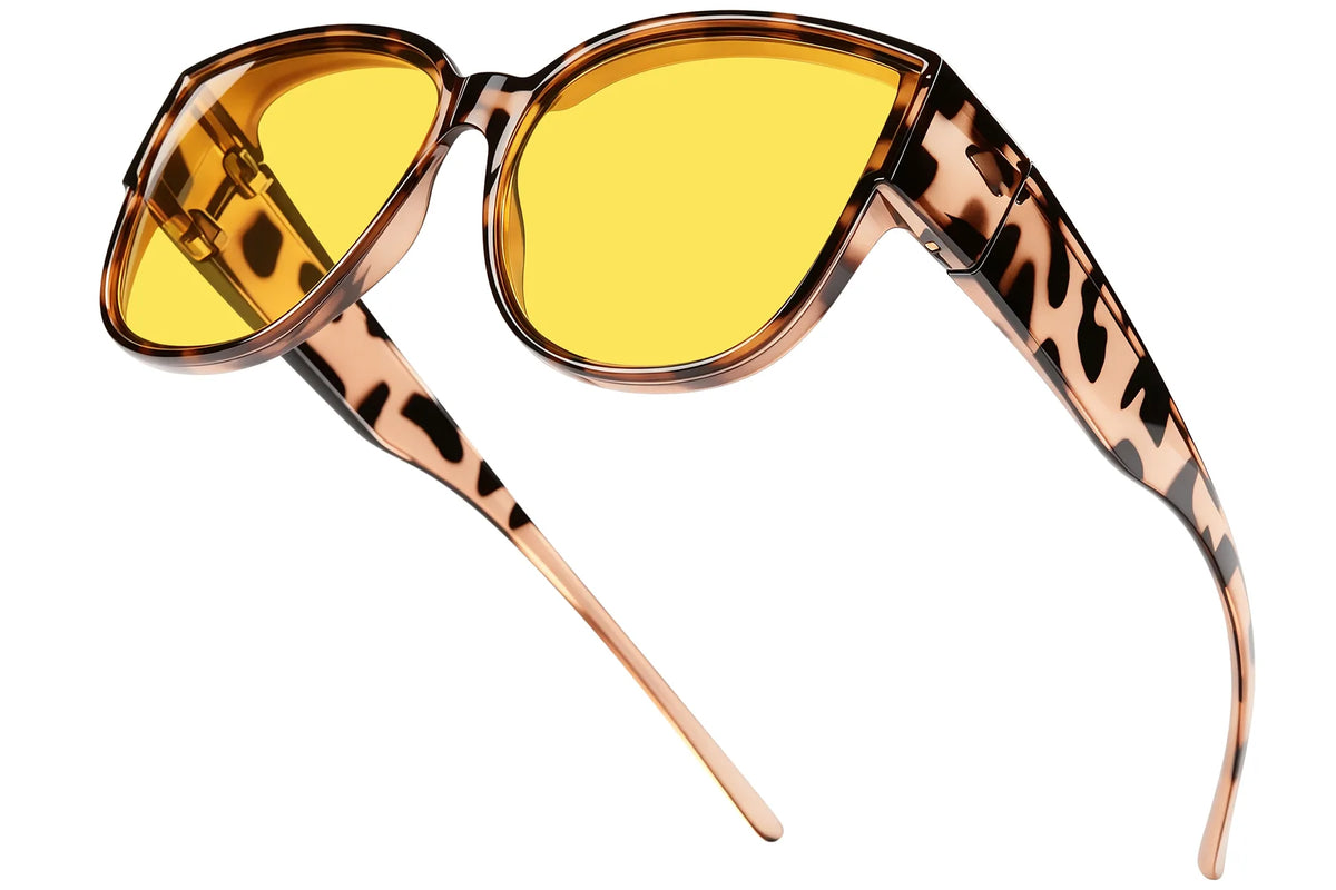 Polarized Night Driving Fit-Over Glasses – Cat Eye TH-5814 – 01 Amber leopard Frame/Night Vision Yellow Lens