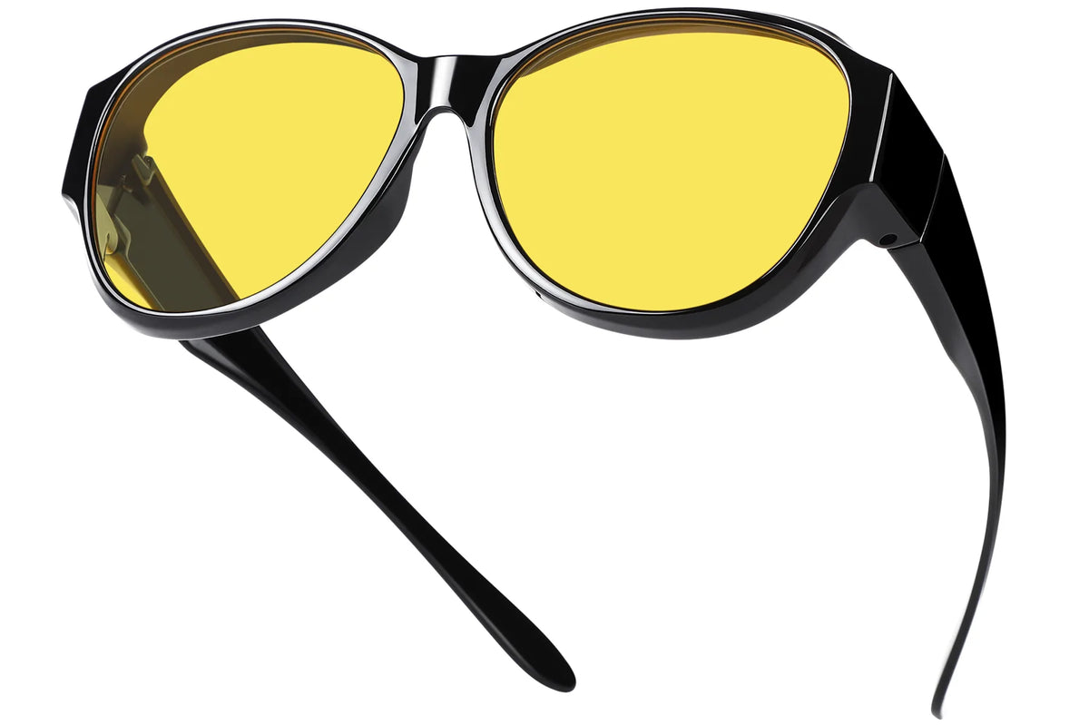 Polarized Night Driving Fit-Over Glasses – Oval TH-DY028 – 05 Black Frame/Night Vision Yellow Lens