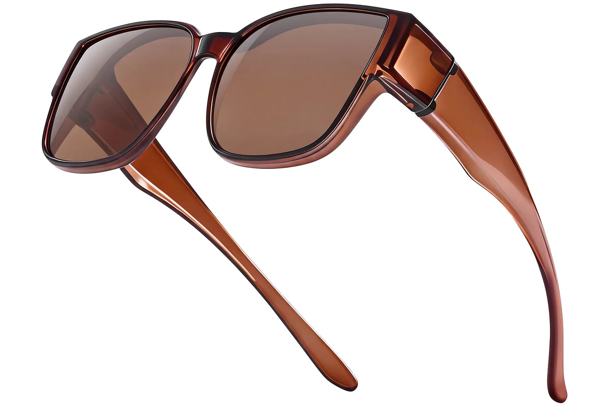 Polarized UV400 Fit-Over Sunglasses – Square TH-DY030 – Glossy Brown/Tea