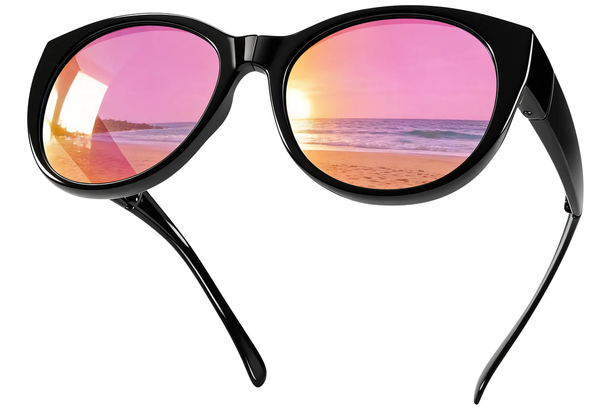 Polarized UV400 Fit-Over Sunglasses – Cat Eye TH-5830ZD – Glossy Black/ Pink Mirror