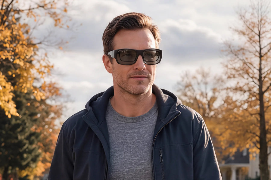 Polarized Photochromic Fit-Over Sunglasses – Rectangle TH-DY025 – Matte Black / Light Gray Photochromic