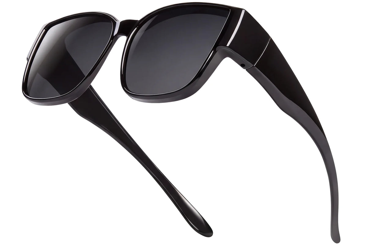 Polarized UV400 Fit-Over Sunglasses – Square TH-DY030 – Glossy Black / Gray Lens