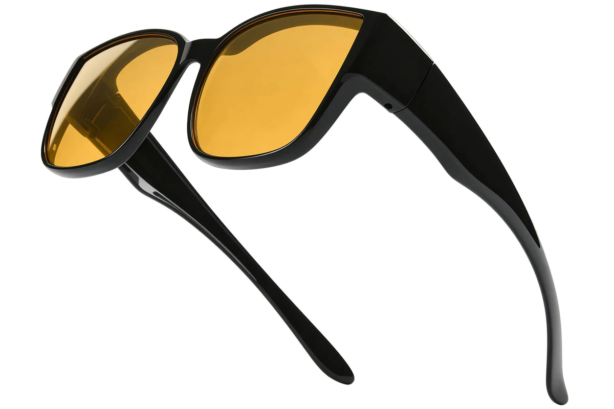 Polarized Night Driving Fit-Over Glasses – Square TH-DY030 Y25 Black & Green – Glossy Black / Yellow Y25 Lens