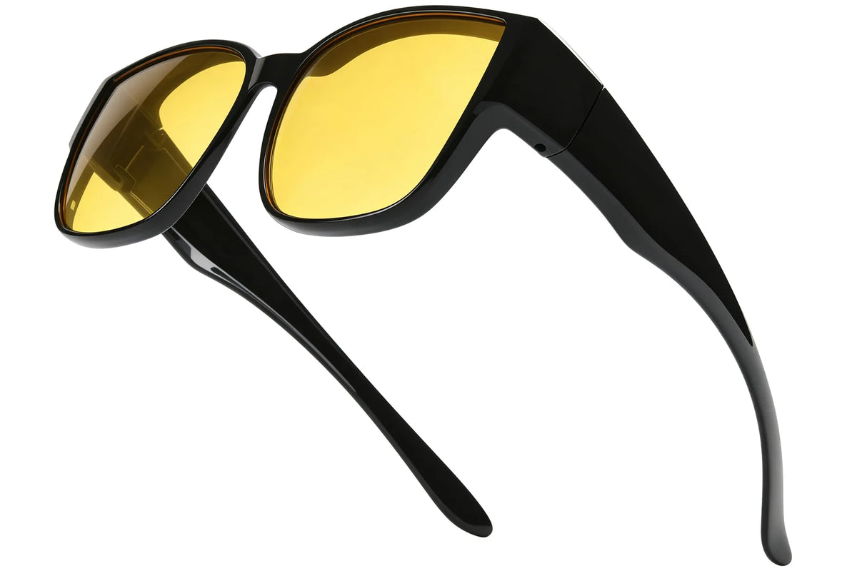 Polarized Night Driving Fit-Over Glasses – Square TH-DY030 Y75 Black & Green – Glossy Black / Yellow Y75 Lens