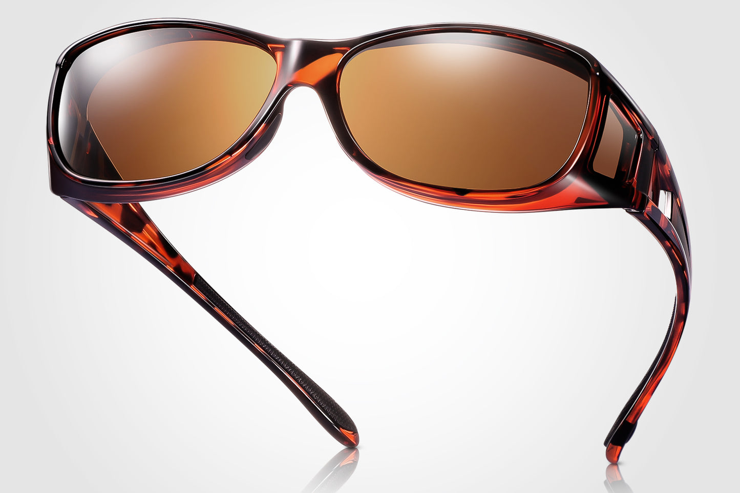 Fit Over Glasses Sunglasses Wrap Around Polarized Sunglasses for Men Women with UV400 Protection for Driving丨 Leopard Brown Lens 0024