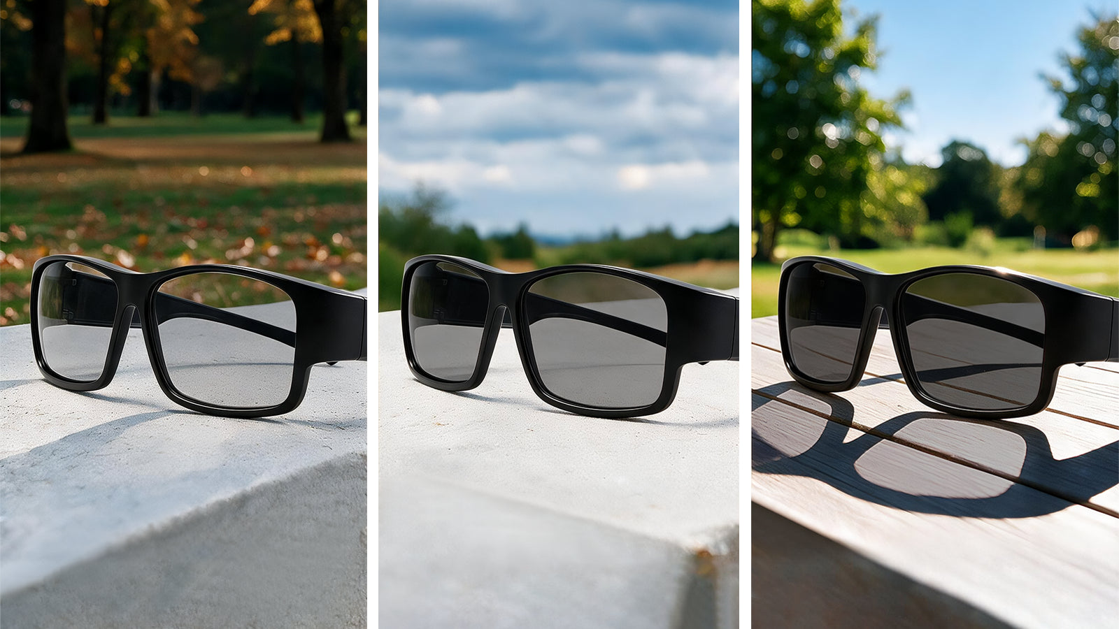 Photochromic lens becoming darker with stronger outdoor ultraviolet exposure